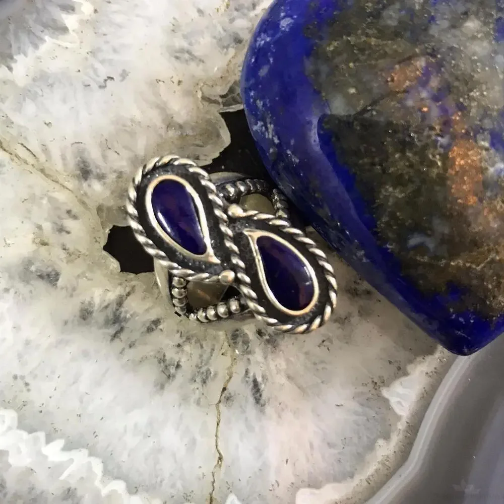 Carolyn Pollack Sterling 2 Curved Pear Lapis Decorated Ring Size 6 For Women
